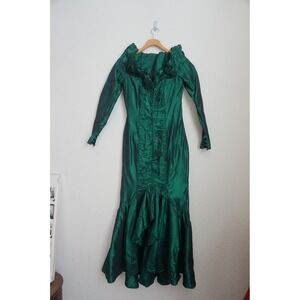 Gunne Sax 80's Emerald‎ Green Ruched Evening Gown Goth Mermaid Formal Dress